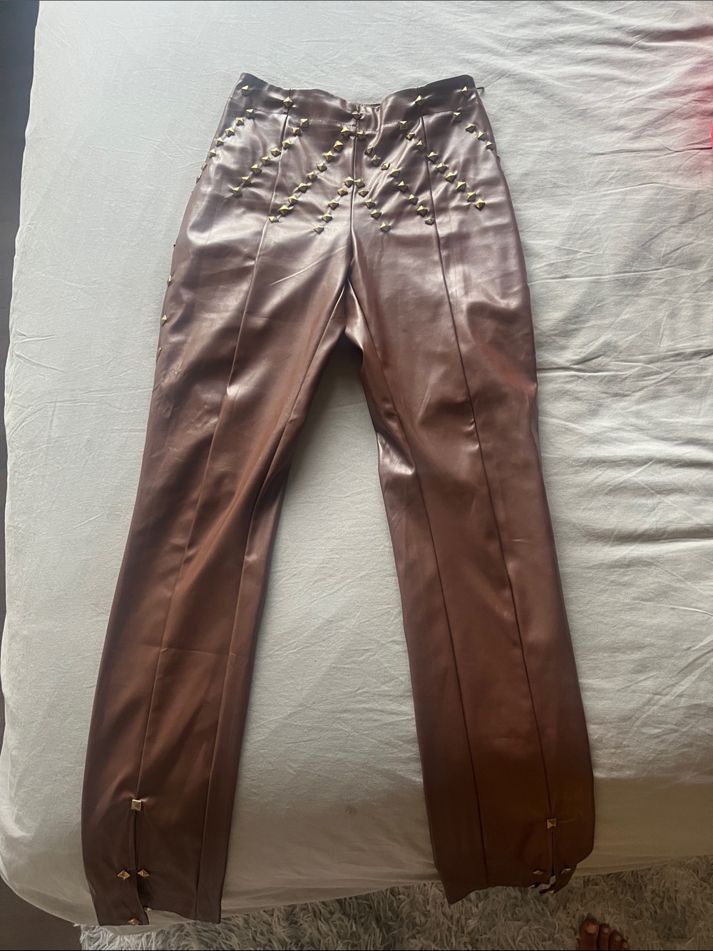 One of a kind! Etro Brown Faux Leather Studded Pants
